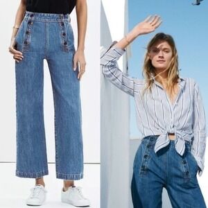 Madewell Rivet & Thread Sailor Jeans Women's 26 Blue Wide Leg High Rise Cropped